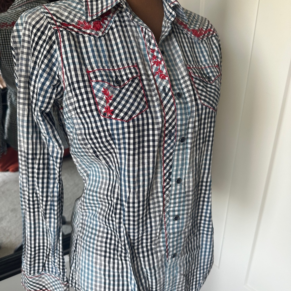 Ariat Women's Black and White Checkered Button Down Shirt -A